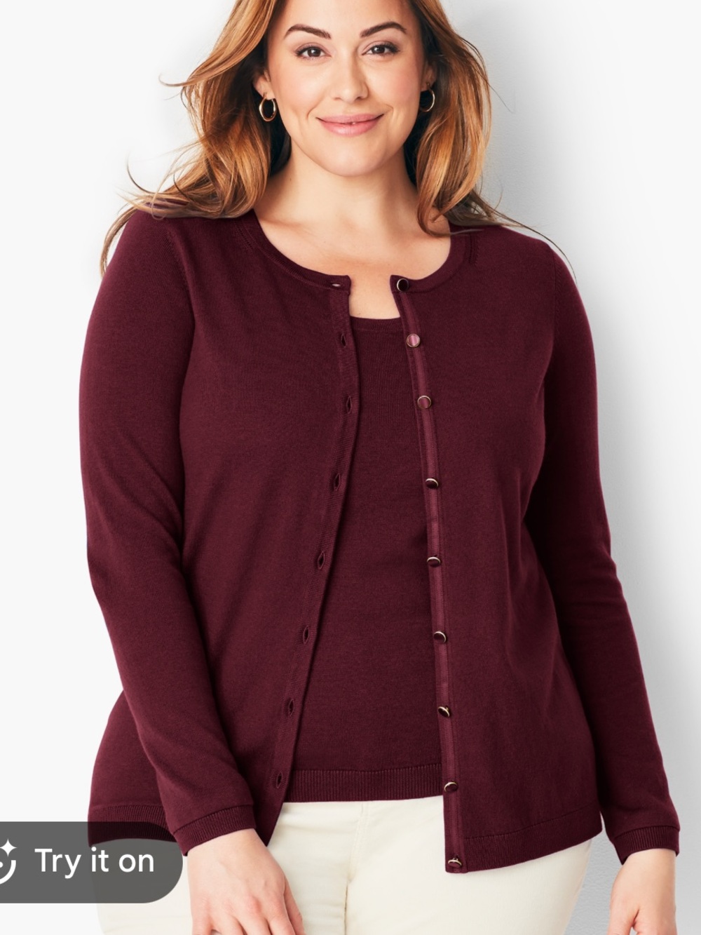Talbots Women's Button-Front Cardigan - Wine sparkle size 1XP